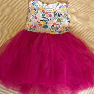 Vibrant Floral and Pink Tulle Kids Dress